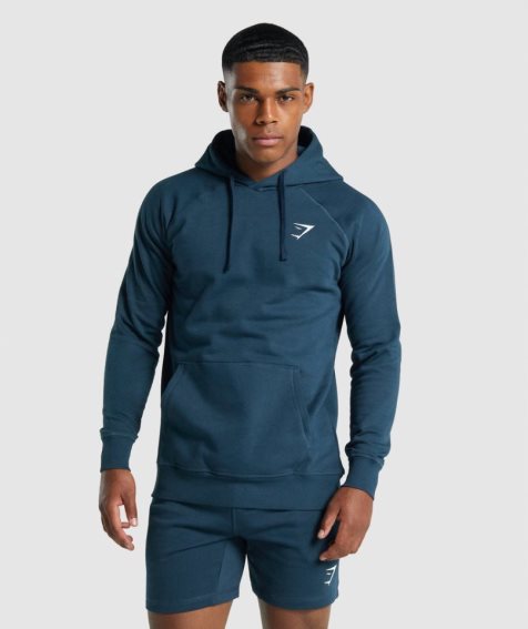 Men's Gymshark Crest Hoodie Navy | NZ 6OULFI